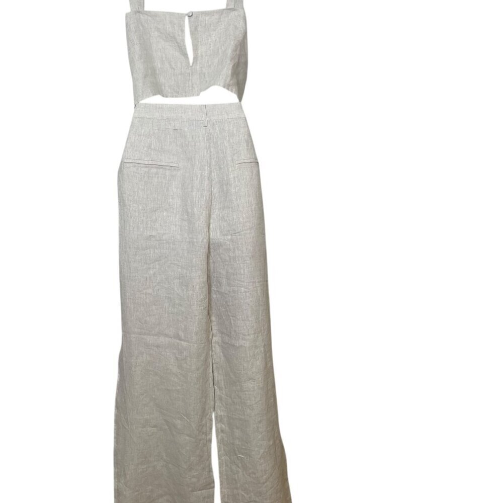 Reformation Olivia Linen Two Piece Set Size 12 NWT Oatmeal Crop Top & High Waist - Picture 3 of 11